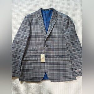 NWT Kent & Park Italy 3 Piece Suit 44L 38L Navy Plaid Super 150’s Wool Touch
